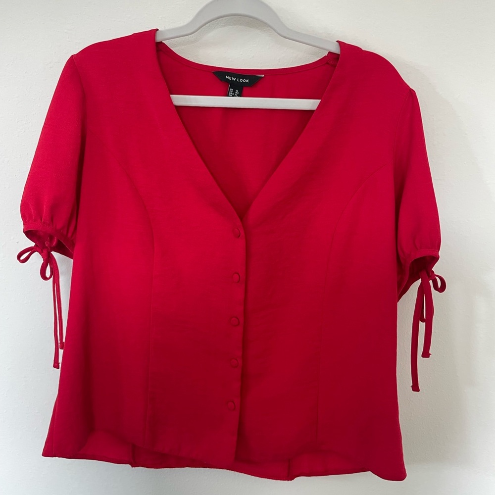 New Look Red Blouse with Puff Tie Sleeves